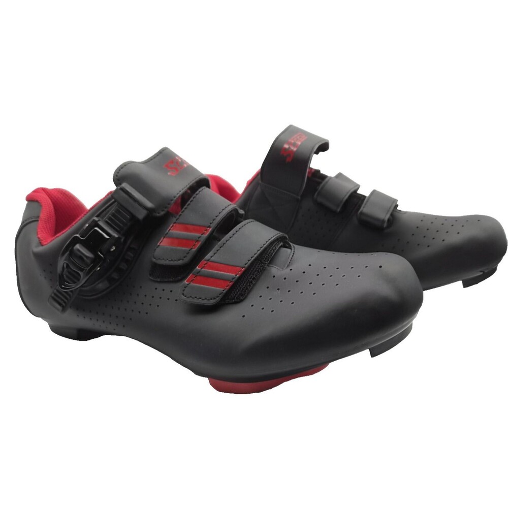 Men's Speed Road Bike Cycling Shoes Delta Cleats Black Red Size 46